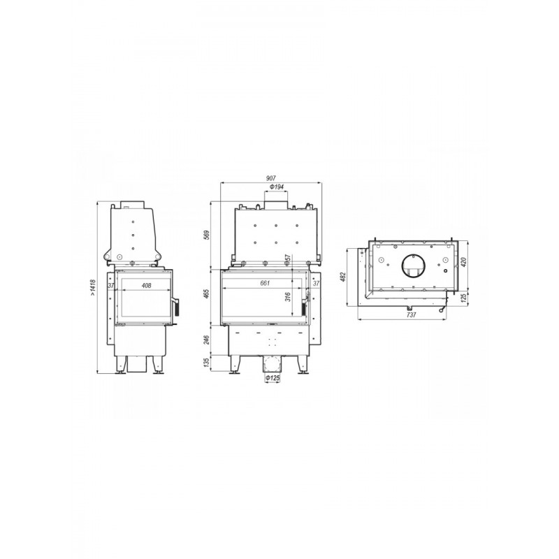 Каминная топка с водяным контуром Defro Home RIVA SM BP SHORT (черный шамот)