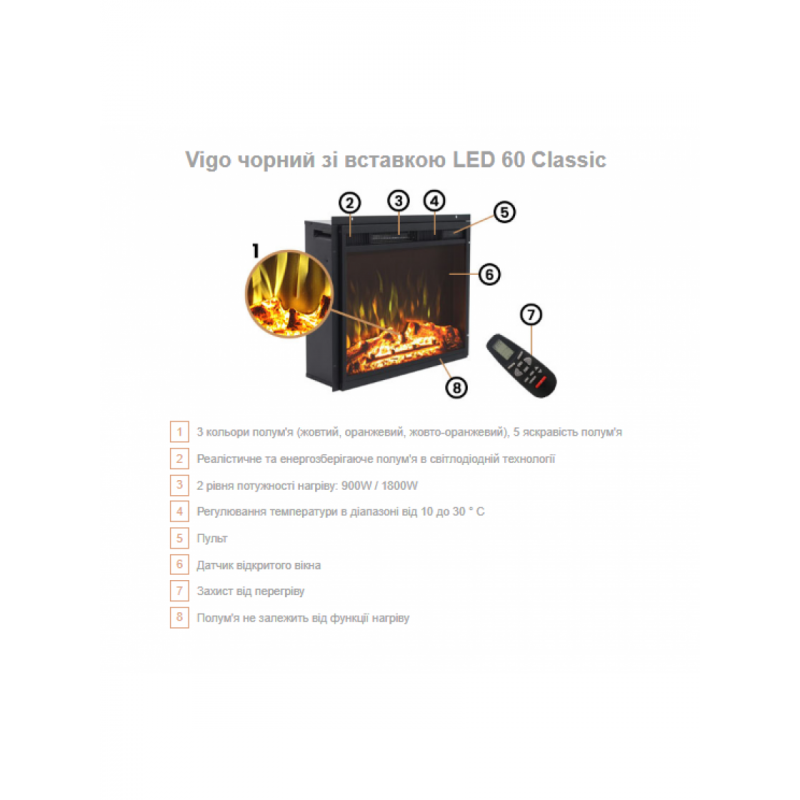 Каминокомплект Aflamo VIGO Черный + LED 60