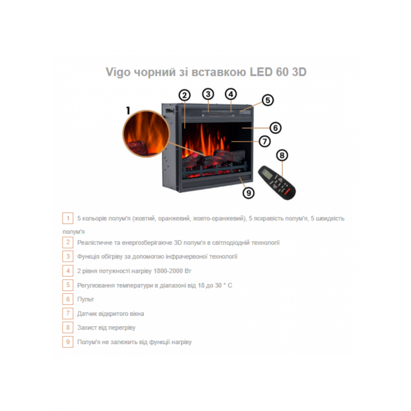 Каминокомплект Aflamo VIGO Черный + LED 60 3D