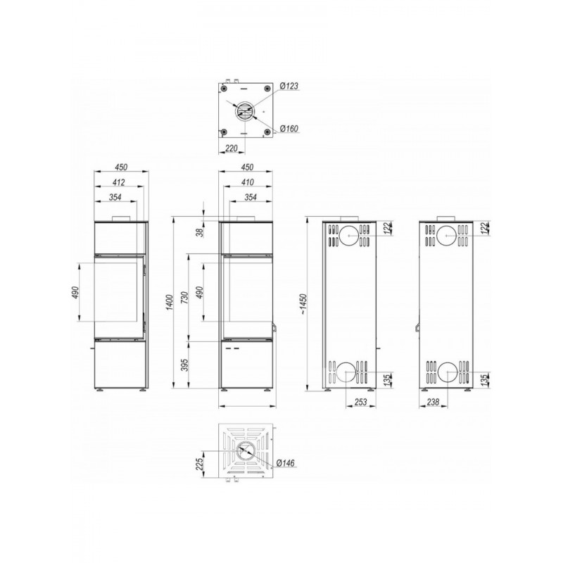 Стальная печь Defro Home QUADROOM LONG Золотой