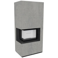 Камин Kratki FLOKI BOX левый 8 kW Ø 160 в строении из керамогранита CEMENTO GRIGIO BOCCIARDATA