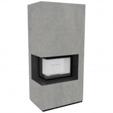 Камин Kratki FLOKI BOX левый 8 kW Ø 160 в строении из керамогранита CEMENTO GRIGIO BOCCIARDATA