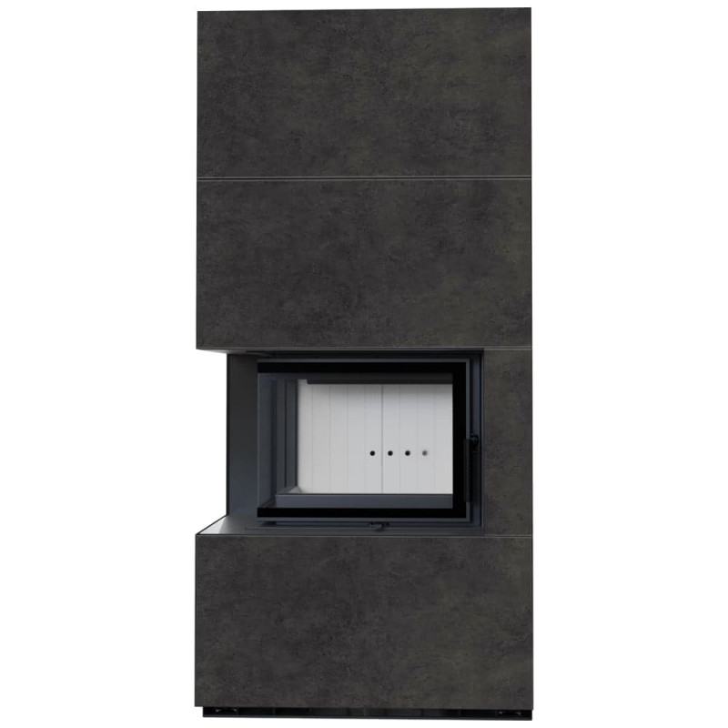 Камин Kratki FLOKI BOX левый 8 kW Ø 160 в строении из керамогранита FOKOS GRAFITE