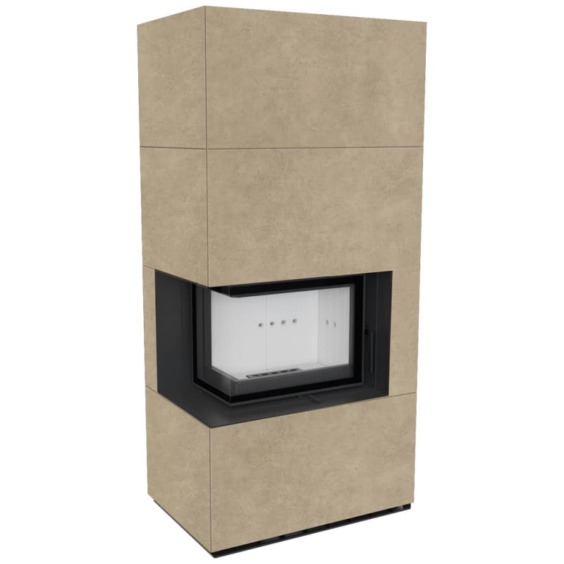 Камин Kratki FLOKI BOX левый 8 kW Ø 160 в строении из керамогранита FOKOS RENA