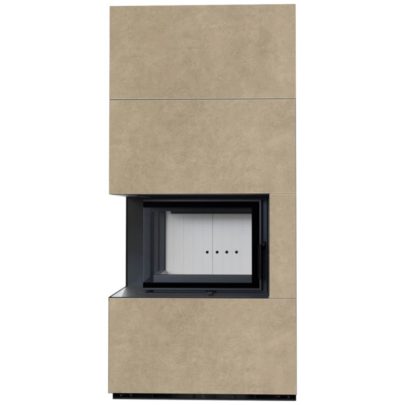 Камин Kratki FLOKI BOX левый 8 kW Ø 160 в строении из керамогранита FOKOS RENA