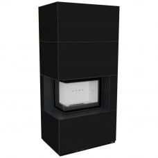 Камин Kratki FLOKI BOX левый 8 kW Ø 160 в строении из керамогранита NERO ASSOLUTO