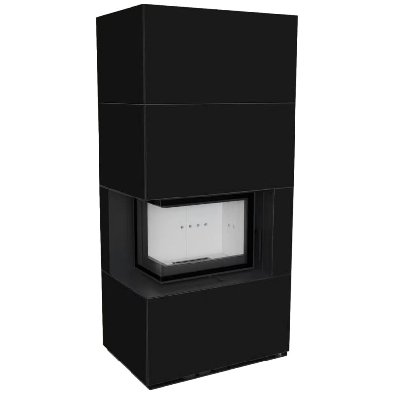 Камин Kratki FLOKI BOX левый 8 kW Ø 160 в строении из керамогранита NERO ASSOLUTO