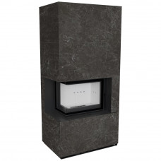 Камин Kratki FLOKI BOX левый 8 kW Ø 160 в строении из керамогранита NATURALI NERO GRECO