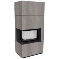 Камін Kratki FLOKI BOX лівий 8 kW Ø 160 в обудові з керамограніту NATURALI PIETRA DI SAVOIA GRIGIA BOCCIARDATA