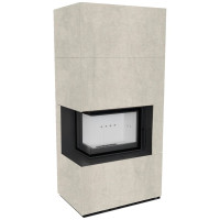Камин Kratki FLOKI BOX левый 8 kW Ø 160 в строении из керамогранита NATURALI PIETRA DI SAVOIA PERLA BOCCIARDATA