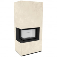 Камин Kratki FLOKI BOX левый 8 kW Ø 160 в строении из керамогранита OXIDE BIANCO