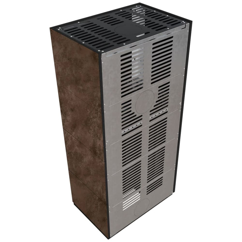 Камин Kratki FLOKI BOX левый 8 kW Ø 160 в строении из керамогранита OXIDE MORO