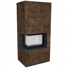 Камин Kratki FLOKI BOX левый 8 kW Ø 160 в строении из керамогранита OXIDE MORO