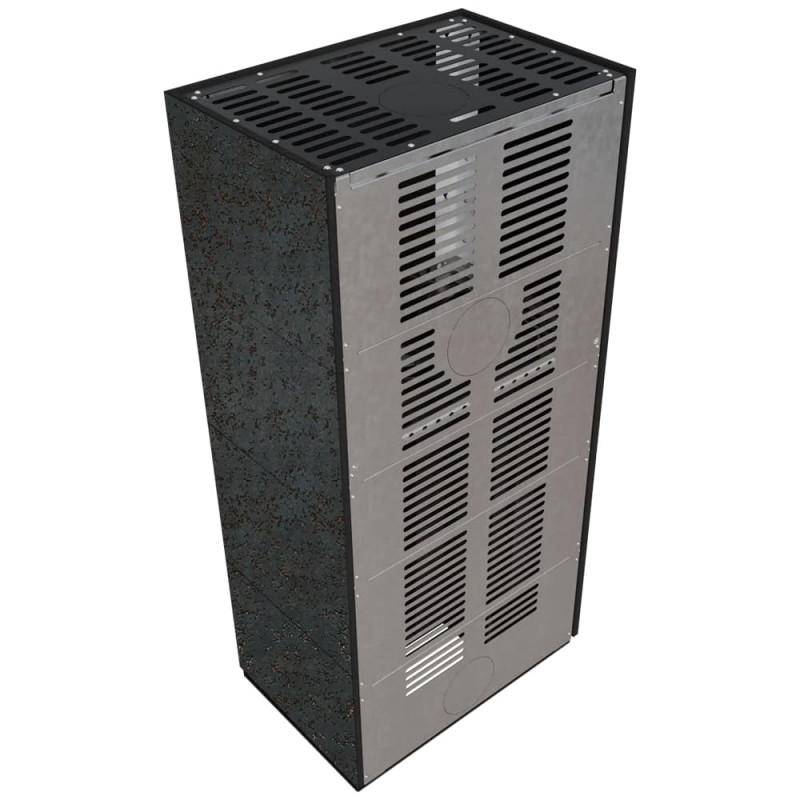 Камин Kratki FLOKI BOX левый 8 kW Ø 160 в строении из керамогранита OXIDE NERO