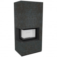 Камин Kratki FLOKI BOX левый 8 kW Ø 160 в строении из керамогранита OXIDE NERO