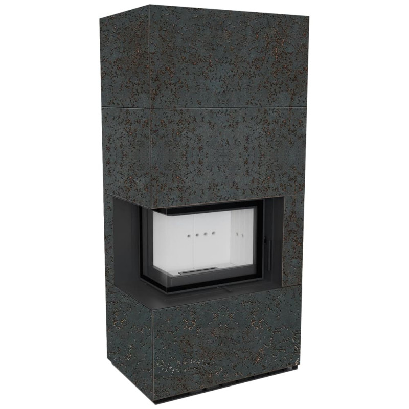 Камин Kratki FLOKI BOX левый 8 kW Ø 160 в строении из керамогранита OXIDE NERO