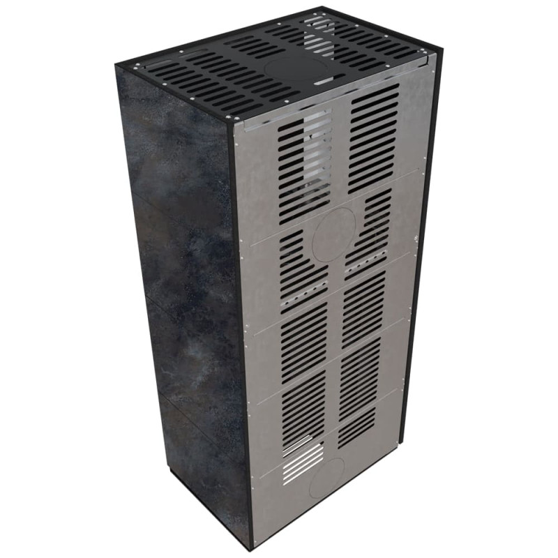 Камин Kratki FLOKI BOX левый 8 kW Ø 160 в строении из керамогранита OSSIDO NERO