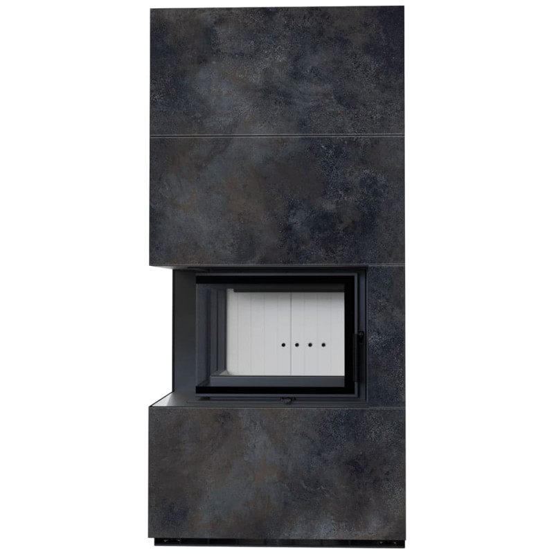 Камин Kratki FLOKI BOX левый 8 kW Ø 160 в строении из керамогранита OSSIDO NERO