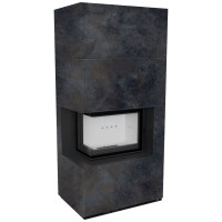 Камин Kratki FLOKI BOX левый 8 kW Ø 160 в строении из керамогранита OSSIDO NERO