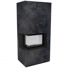 Камин Kratki FLOKI BOX левый 8 kW Ø 160 в строении из керамогранита OSSIDO NERO