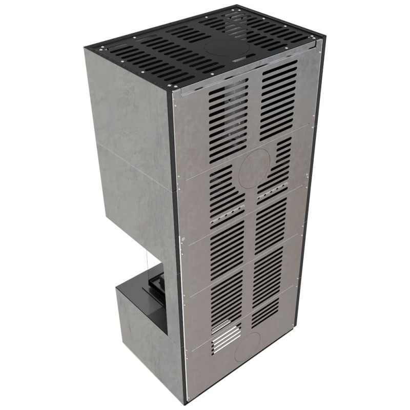 Камин Kratki FLOKI BOX прав 8 kW Ø 160 в строении из керамогранита CEMENTO GRIGIO BOCCIARDATA