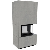 Камін Kratki FLOKI BOX правий 8 kW Ø 160 в обудові з керамограніту CEMENTO GRIGIO BOCCIARDATA