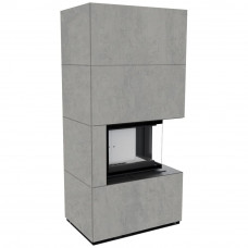 Камин Kratki FLOKI BOX прав 8 kW Ø 160 в строении из керамогранита CEMENTO GRIGIO BOCCIARDATA