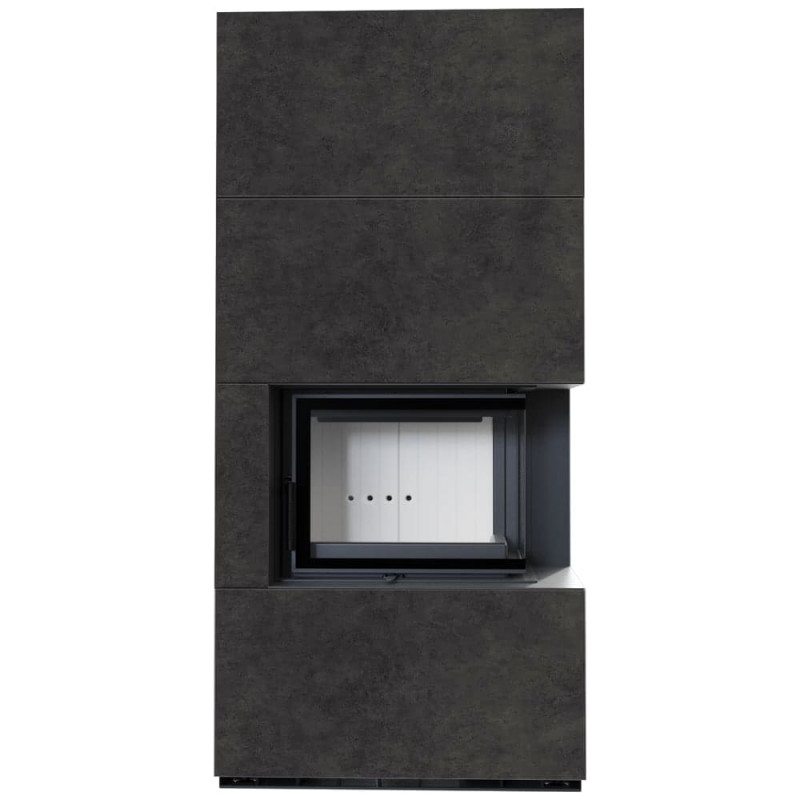 Камин Kratki FLOKI BOX правый 8 kW Ø 160 в строении из керамогранита FOKOS GRAFITE
