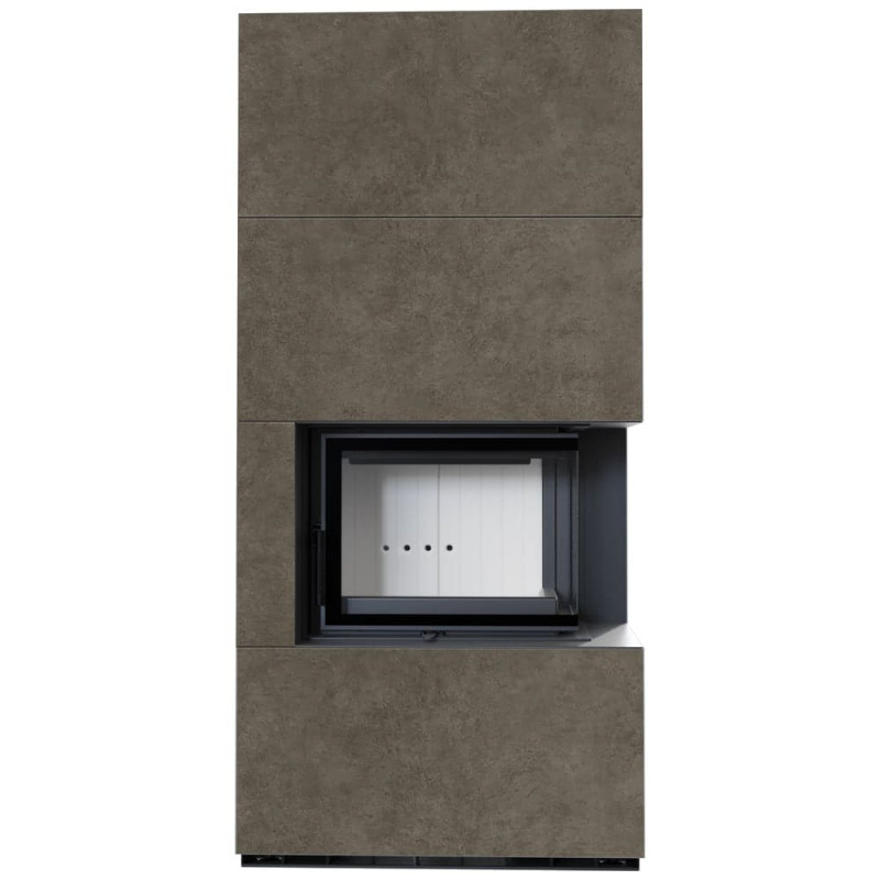 Камин Kratki FLOKI BOX правый 8 kW Ø 160 в строении из керамогранита FOKOS PIOMBO