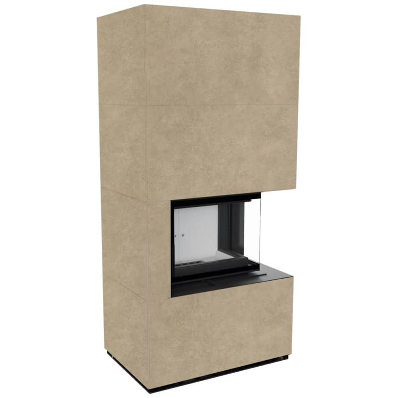 Камин Kratki FLOKI BOX прав 8 kW Ø 160 в строении из керамогранита FOKOS RENA