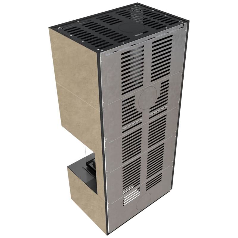 Камин Kratki FLOKI BOX прав 8 kW Ø 160 в строении из керамогранита FOKOS RENA