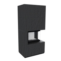 Камін Kratki FLOKI BOX правий 8 kW Ø 160 в обудові з керамограніту NATURALI ARDESIA NERO A SPACCO