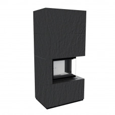 Камин Kratki FLOKI BOX прав 8 kW Ø 160 в строении из керамогранита NATURALI ARDESIA NERO A SPACCO