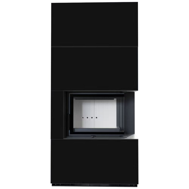 Камин Kratki FLOKI BOX прав 8 kW Ø 160 в строении из керамогранита NERO ASSOLUTO