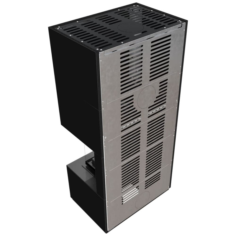 Камин Kratki FLOKI BOX прав 8 kW Ø 160 в строении из керамогранита NERO ASSOLUTO