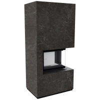 Камин Kratki FLOKI BOX прав 8 kW Ø 160 в строении из керамогранита NATURALI NERO GRECO