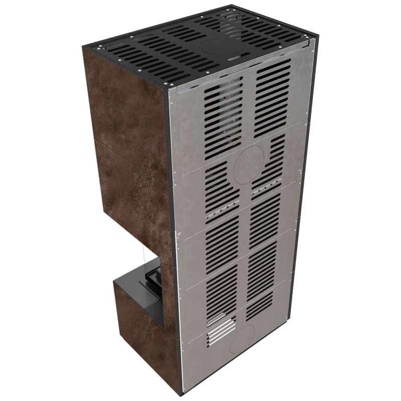 Камин Kratki FLOKI BOX прав 8 kW Ø 160 в строении из керамогранита OXIDE MORO