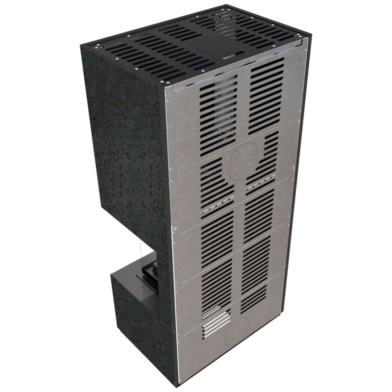 Камин Kratki FLOKI BOX прав 8 kW Ø 160 в строении из керамогранита OXIDE NERO