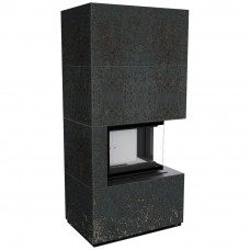 Камин Kratki FLOKI BOX прав 8 kW Ø 160 в строении из керамогранита OXIDE NERO