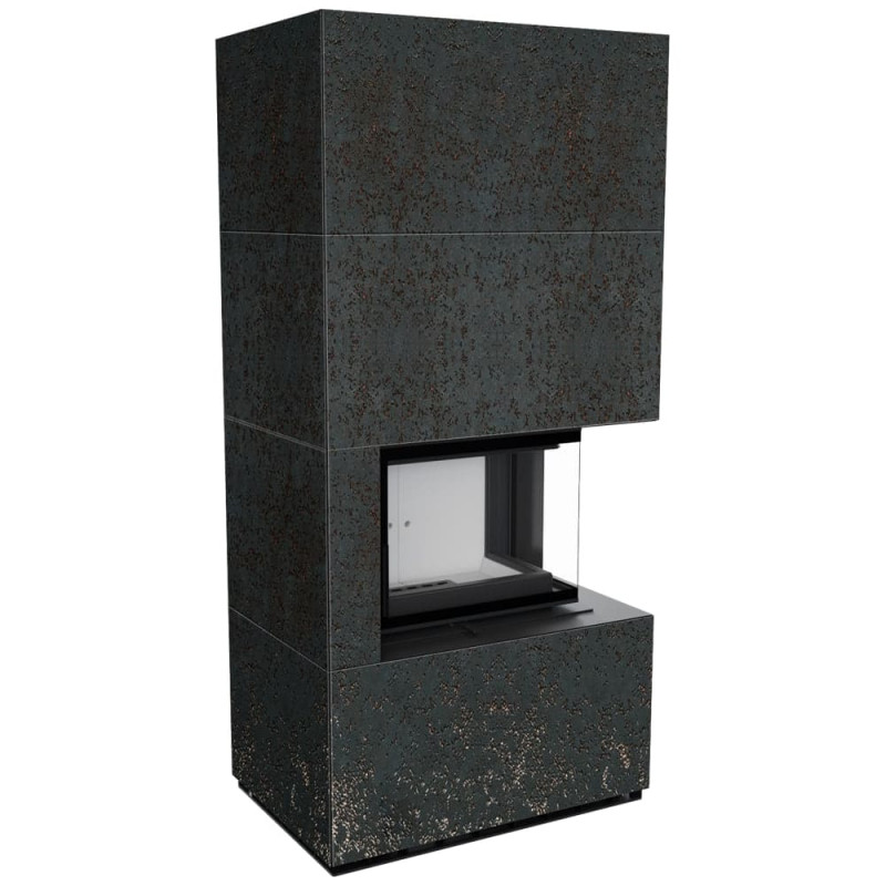 Камин Kratki FLOKI BOX прав 8 kW Ø 160 в строении из керамогранита OXIDE NERO
