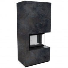 Камин Kratki FLOKI BOX прав 8 kW Ø 160 в строении из керамогранита OSSIDO NERO