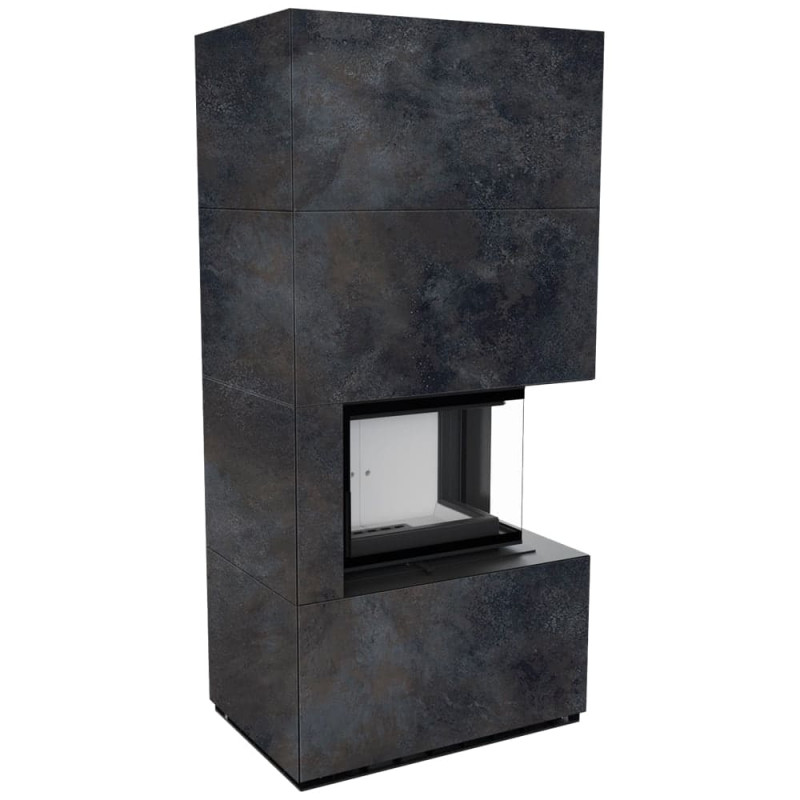 Камин Kratki FLOKI BOX прав 8 kW Ø 160 в строении из керамогранита OSSIDO NERO