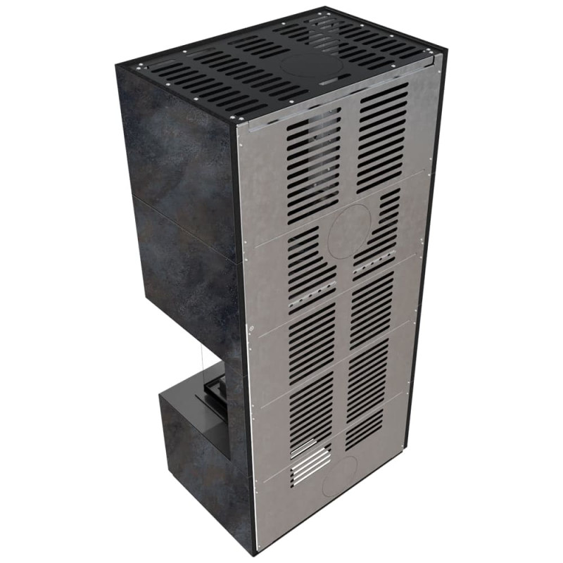 Камин Kratki FLOKI BOX прав 8 kW Ø 160 в строении из керамогранита OSSIDO NERO