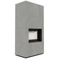 Камин Kratki FLOKI BOX 8 kW Ø 160 в строении из керамогранита CEMENTO GRIGIO BOCCIARDATA