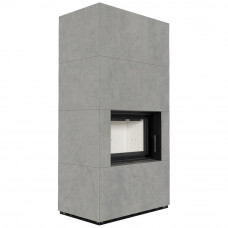 Камин Kratki FLOKI BOX 8 kW Ø 160 в строении из керамогранита CEMENTO GRIGIO BOCCIARDATA