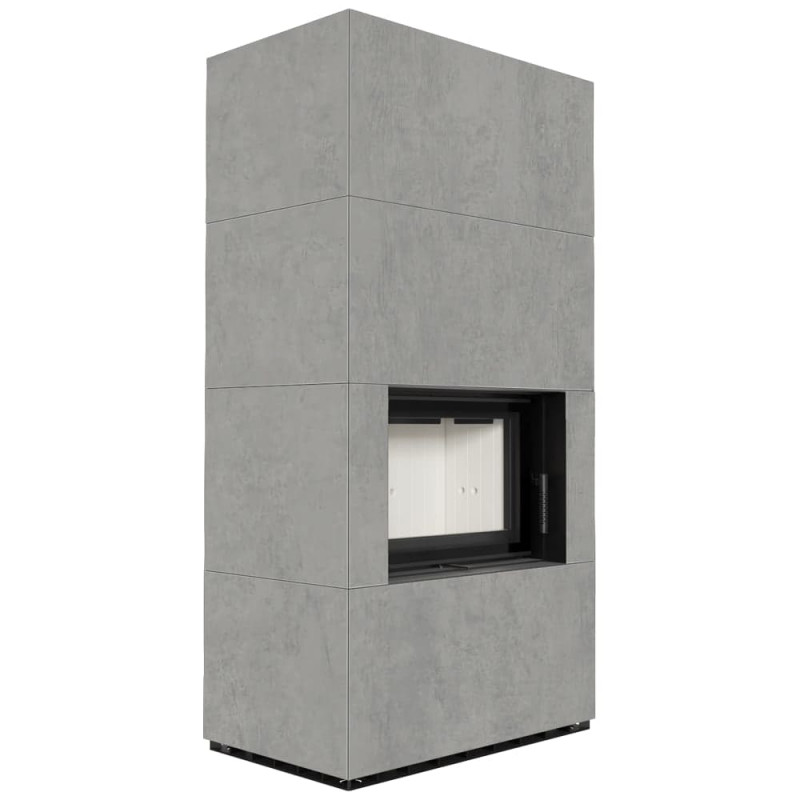 Камин Kratki FLOKI BOX 8 kW Ø 160 в строении из керамогранита CEMENTO GRIGIO BOCCIARDATA