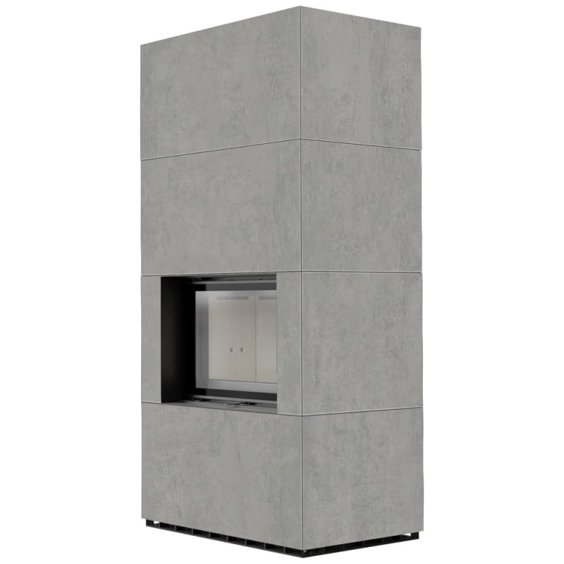 Камин Kratki FLOKI BOX 8 kW Ø 160 в строении из керамогранита CEMENTO GRIGIO BOCCIARDATA