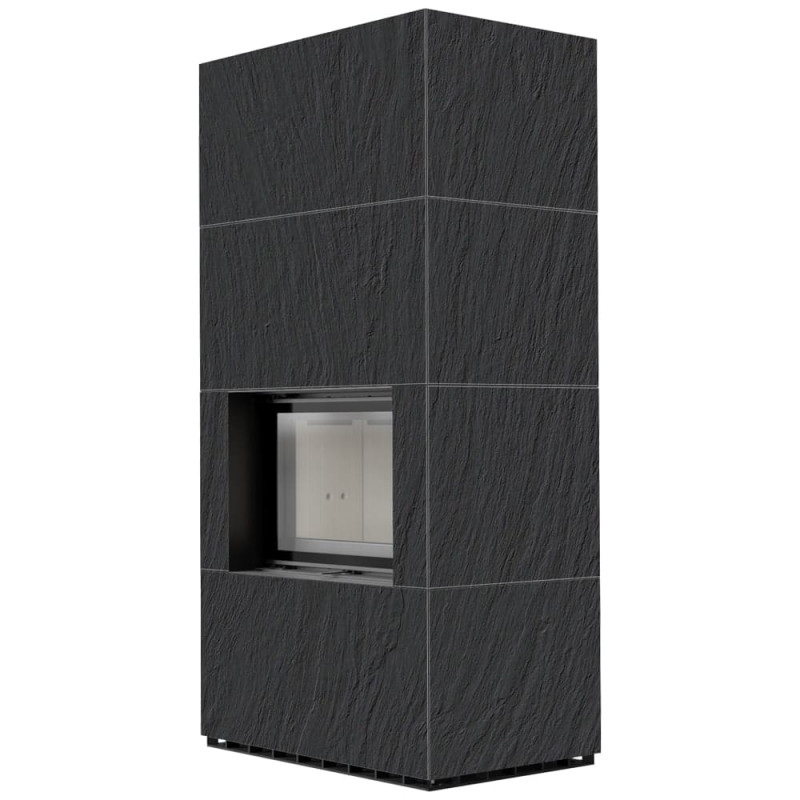 Камин Kratki FLOKI BOX 8 kW Ø 160 в строении из керамогранита NATURALI ARDESIA NERO A SPACCO