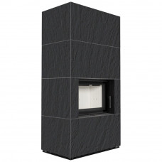 Камин Kratki FLOKI BOX 8 kW Ø 160 в строении из керамогранита NATURALI ARDESIA NERO A SPACCO