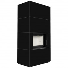 Камин Kratki FLOKI BOX 8 kW Ø 160 в строении из керамогранита NERO ASSOLUTO